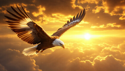 Fototapeta premium dramatic eagle flying in the sky