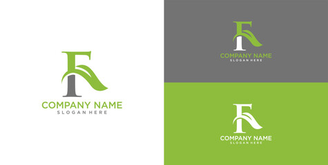 Letter F leaf initial logo template