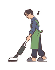 掃除機をかける男性