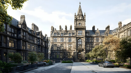 Historic Edinburgh Street Scene with Stone Buildings