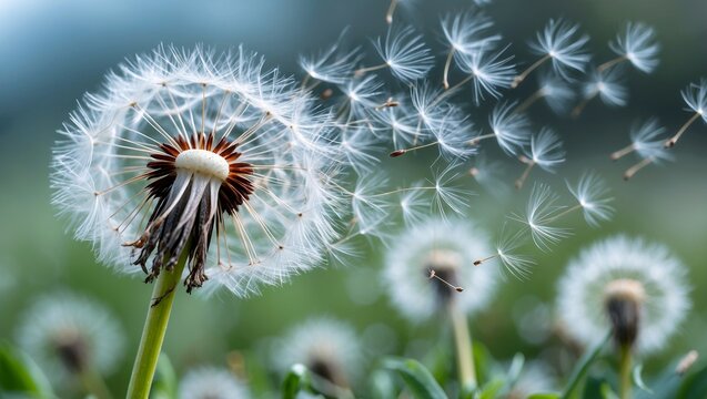 Delicate dandelion seeds symbolizing nature's fragility and renewal
