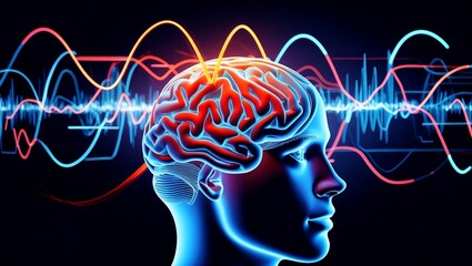Obraz premium Digital brain waves representing thought processing pathways