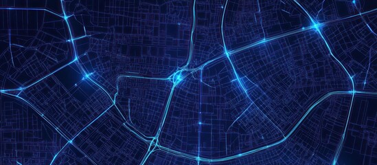 Obraz premium A glowing stylized digital map showing interconnected pathways and streets