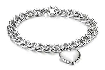 Obraz premium Silver chain bracelet with heart charm isolated on white background