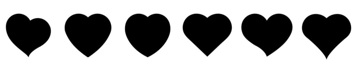 Stylized heart icon set in black, featuring bold and thin stroke variations. Ideal for romantic designs,, wedding invitations, social media, and branding and greeting cards