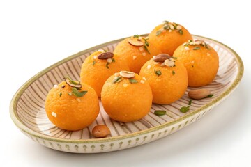 Motichoor ladoo indian sweets isolated on white background