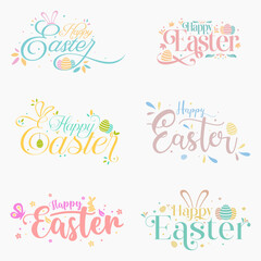 Happy Easter typography design with elegant calligraphy, pastel color scheme, and decorative elements. Ideal for greeting cards, social media posts, banners Vector illustration for digital use.