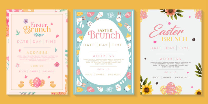 Easter Brunch Invitation, Spring Holiday Celebration, Festive Gathering, Seasonal Food Event, Family Get-Together, Colorful Party Design, Floral Theme, Editable Template, Vector Illustration