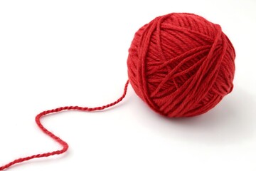 Red yarn ball isolated on white background for knitting and crafts