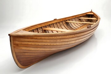 Wooden rowboat isolated on white background, classic nautical vessel