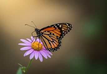 Naklejka premium Beautiful Monarch Butterfly on Purple Flower: Capturing the Elegance of Nature's Pollinators in Stunning Detail Photography