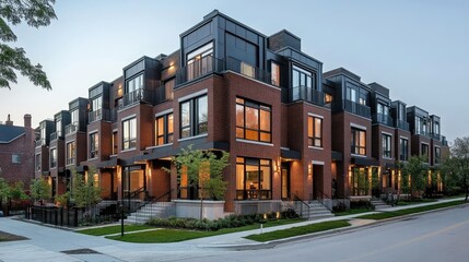 Obraz premium A row of townhouses with modern minimalistic design and clean lines.
