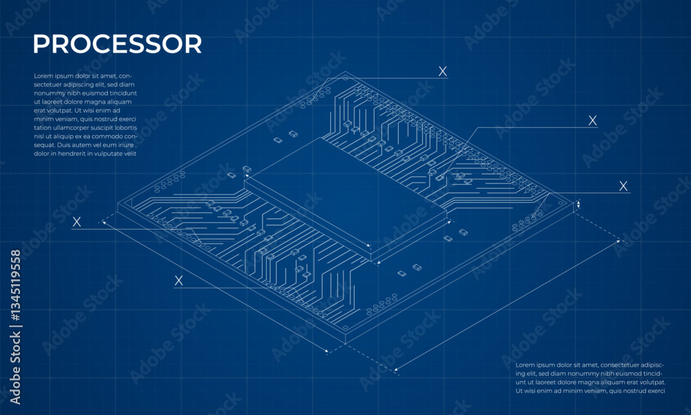 Aufkleber isometric processor blueprint. central processing unit or cpu. computer hardware components. semicon