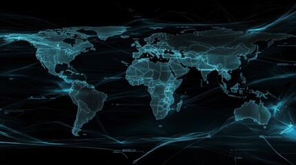 World map, digital lines, global connections, technology, background