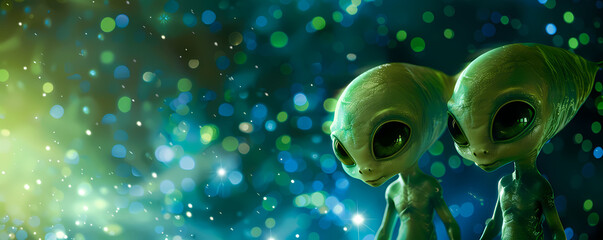 Green aliens on a blurred green background