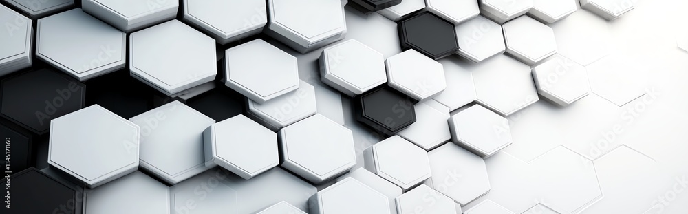 Poster close-up view of a modern hexagonal pattern in a monochrome design