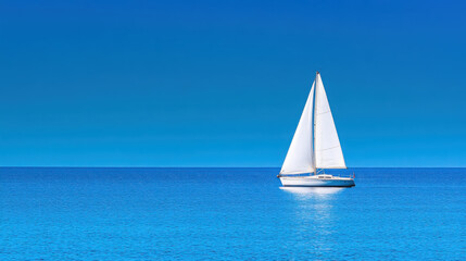 Obraz premium Majestic sailboat journey on tranquil waters under clear blue skies