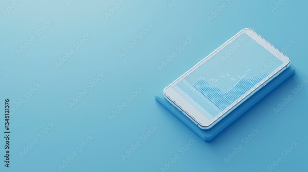Poster 3D rendered light blue smartphone displaying data graph