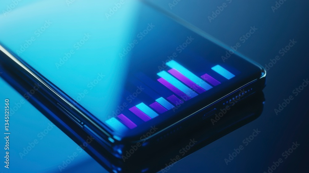 Poster Smartphone display showing bar graph, modern device, data visualization, technology