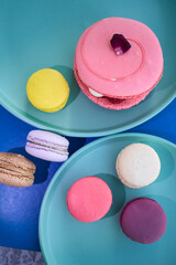 Colorful Macarons in Vibrant Dessert Scenes
