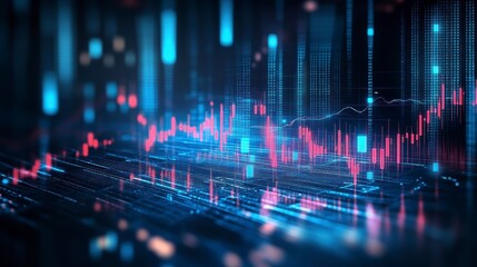 Obraz premium Abstract data visualization, financial market trends, digital city