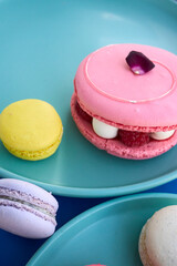 Colorful Macarons in Vibrant Dessert Scenes