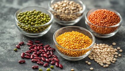 Fototapeta premium Variety of legumes in glass bowls (1)