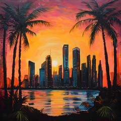 Obraz premium Photo of a City Skyline at Sunset