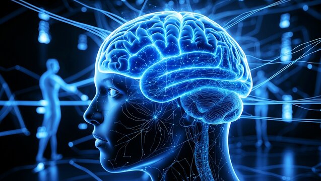 Futuristic brain technology and neural network visualization