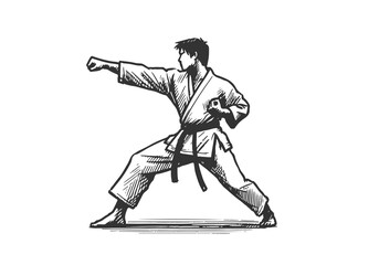 Karate Fighter hand drawn sketch vector illustration