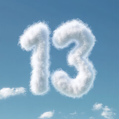 Fototapeta premium Creative cloud formation displaying the number 13 against a clear blue sky in bright daylight