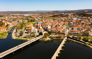 Picturesque view from drone of Portuguese town of Mirandela