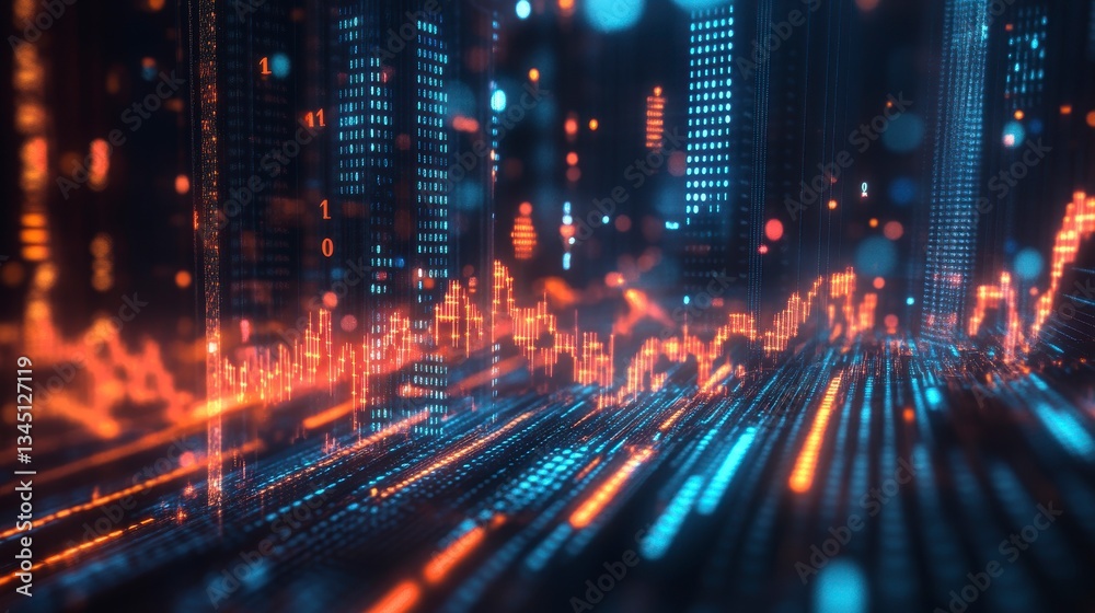 Poster abstract cityscape with financial data visualization
