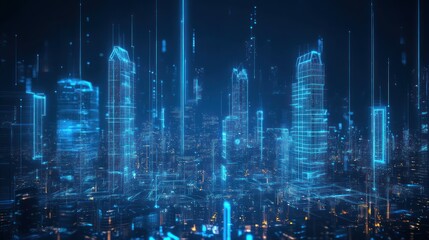 Fototapeta premium Futuristic city skyline digital projection