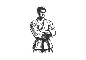Karate Fighter hand drawn sketch vector illustration