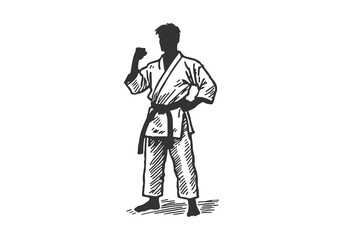 Karate Fighter hand drawn sketch vector illustration