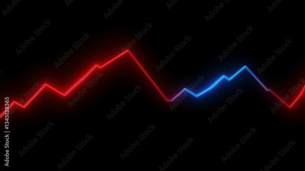 Poster neon line graph on black background, data visualization, abstract art, stock image, suitable for pre