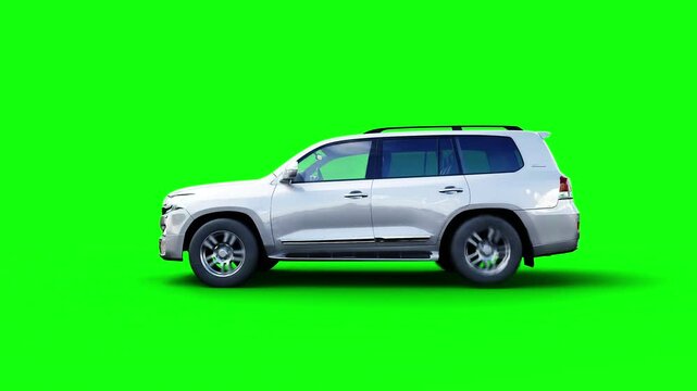 Generic 3d car crash test. Car destruction. Green screen isolate.