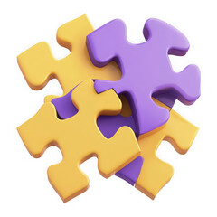 Fototapeta premium 3D icon of a colorful puzzle piece with a checkmark, isolated on a transparent background