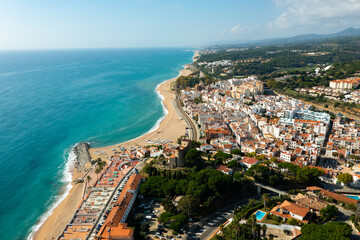 Obraz premium Aerial view of the seaside resort town of San Paul de Mar in Catalonia, Spain