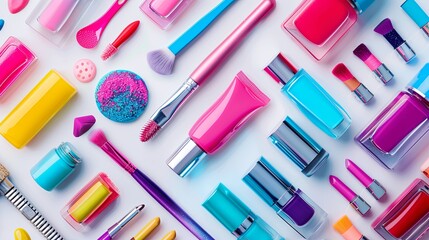 Colorful nail polish and manicure tools arranged neatly for a vibrant beauty routine on a light background Generative AI
