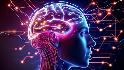 Obraz premium Glowing brain and neural signals representing cognitive focus