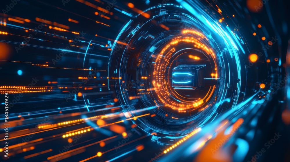 Poster abstract digital tunnel with glowing lines