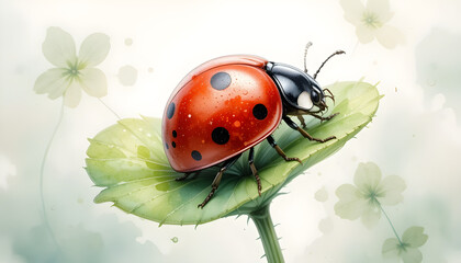 Fototapeta premium Ladybug on leaf macro photography close up detail red and black spots insect nature wildlife garden artistic