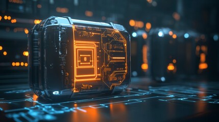 Futuristic tech box in server room.  Possible stock photo use