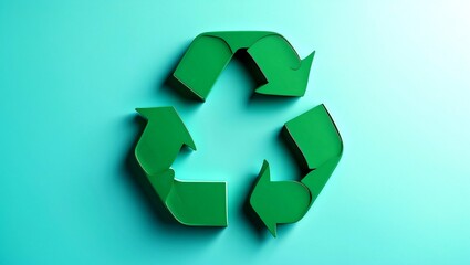 Obraz premium Modern minimalist green recycling symbol on turquoise background