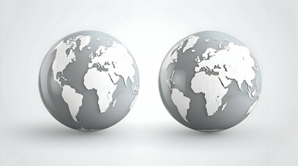 Two sleek grey globes representing our interconnected world, a minimalist symbol of global unity and shared future, showcasing a simple yet powerful design.