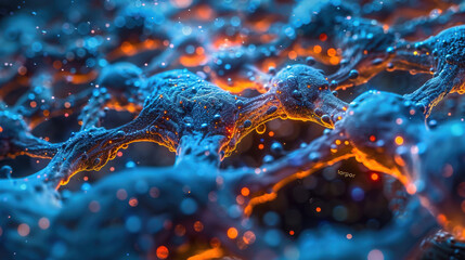 A close up of a blue and orange cell