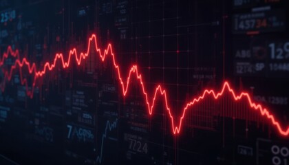 Fototapeta premium Market Crash Dramatic Red Waveform Visualizing Sharp Downturn