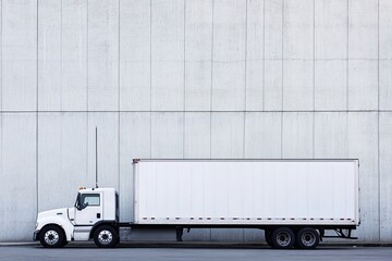 White Semi-Truck Against Gray Wall